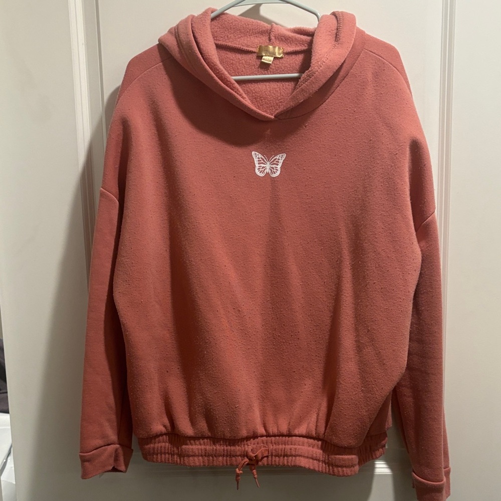 Women's Dusty Rose Hoodie Sweater with Butterfly Detail